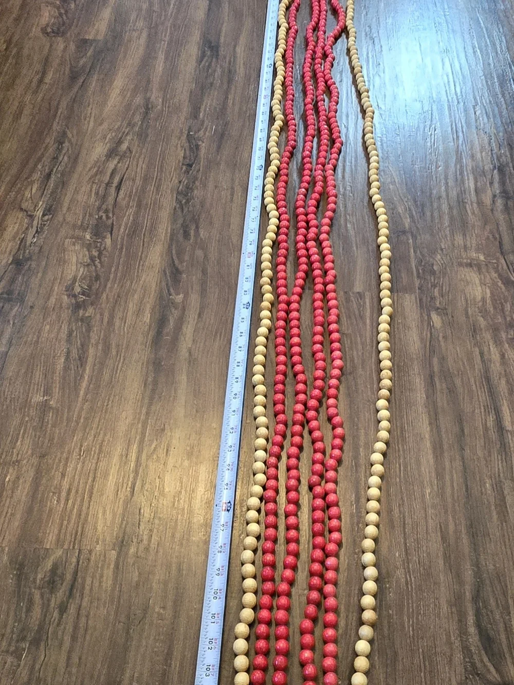 Red and Natural Wooden Bead Garland Set, Six 9 Foot Strands